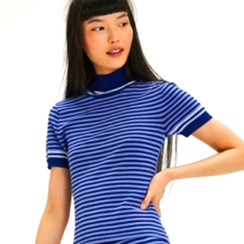 NWT Free People Blue Striped Mock Neck Sweater xs